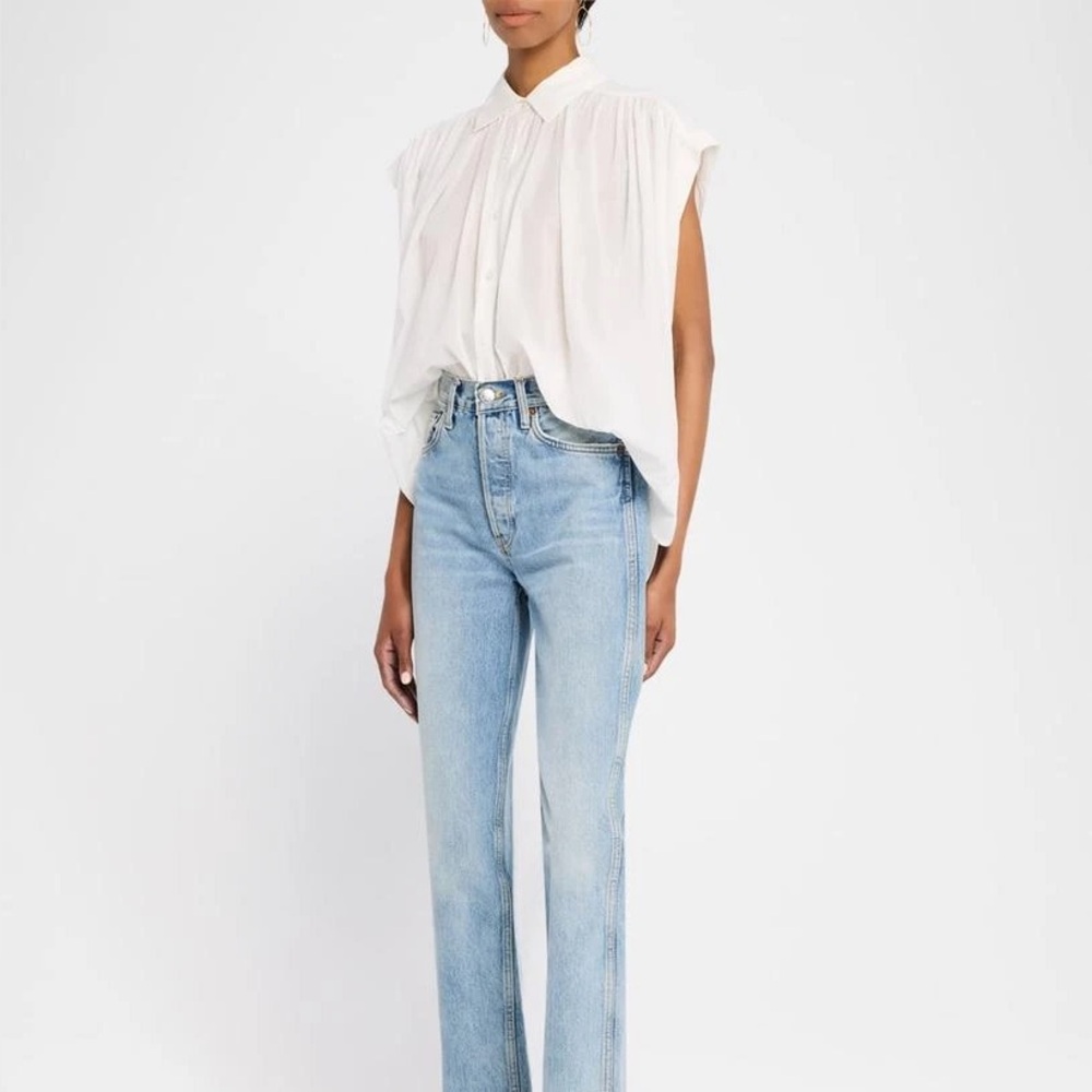A.L.C. Nessa Cotton Button-Front Cap Sleeve Oversized White Blouse Size Small